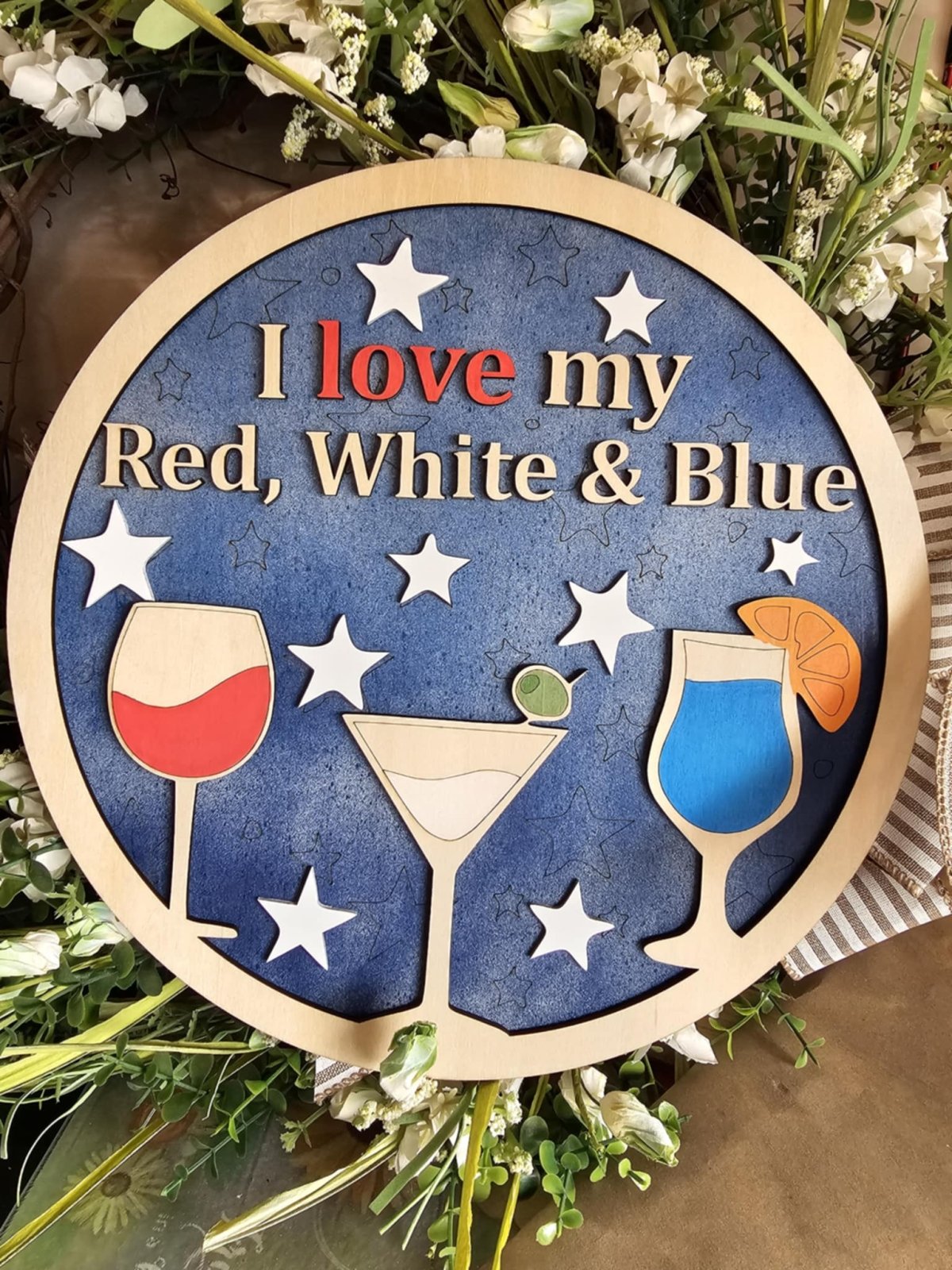 Digital Download Red, White, and Blue Drinks Door Hanger SVG | Jones Laser Craft