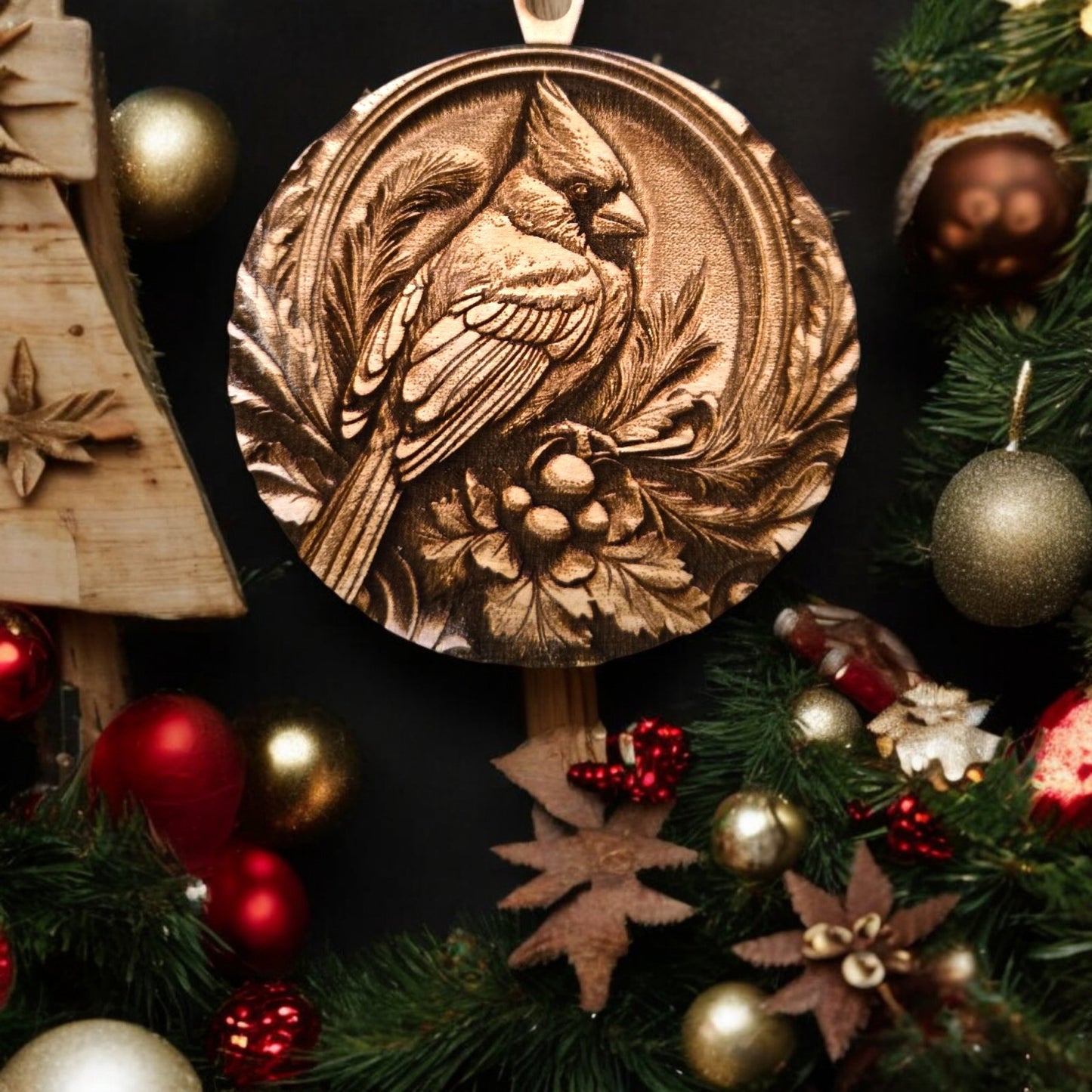 Digital Download 3D Illusion Engraving File - Cardinal Ornament | Jones Laser Craft Personalized Gift