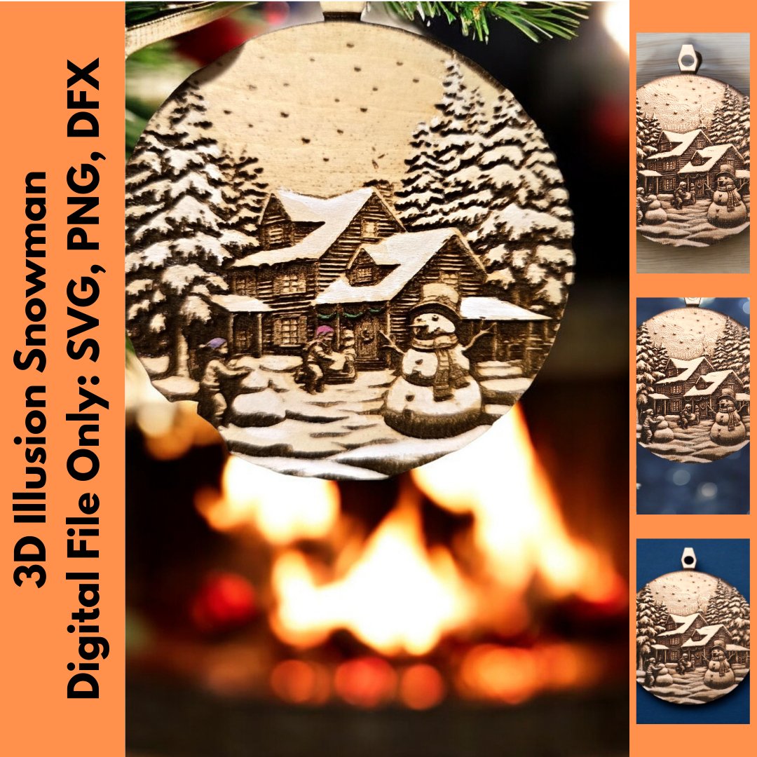 Digital Download 3D Illusion Engraving File - Snowman Christmas Ornament | Jones Laser Craft