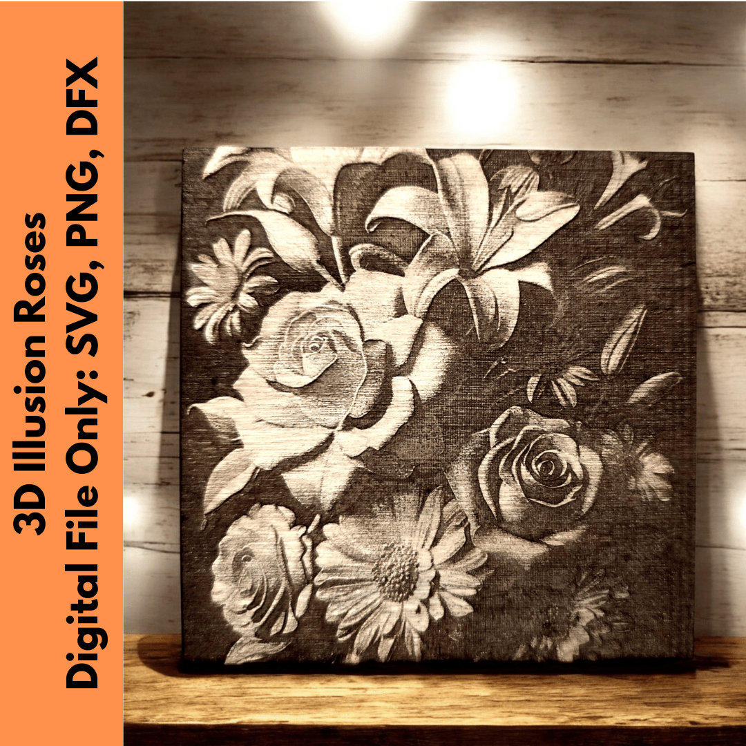 3D Rose PNG File Digital Download| Jones Laser Craft