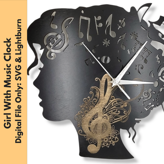 Girl with Music Notes Clock SVG - Clock Digital File