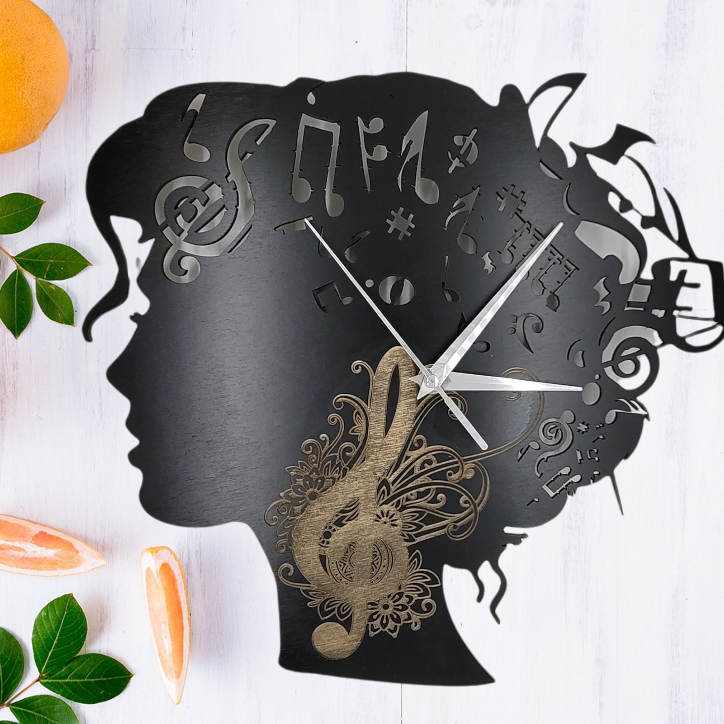Girl with Music Notes Clock SVG - Clock Digital File