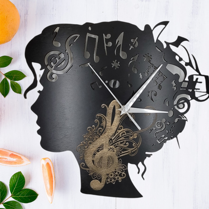 Girl with Music Notes Clock SVG - Clock Digital File