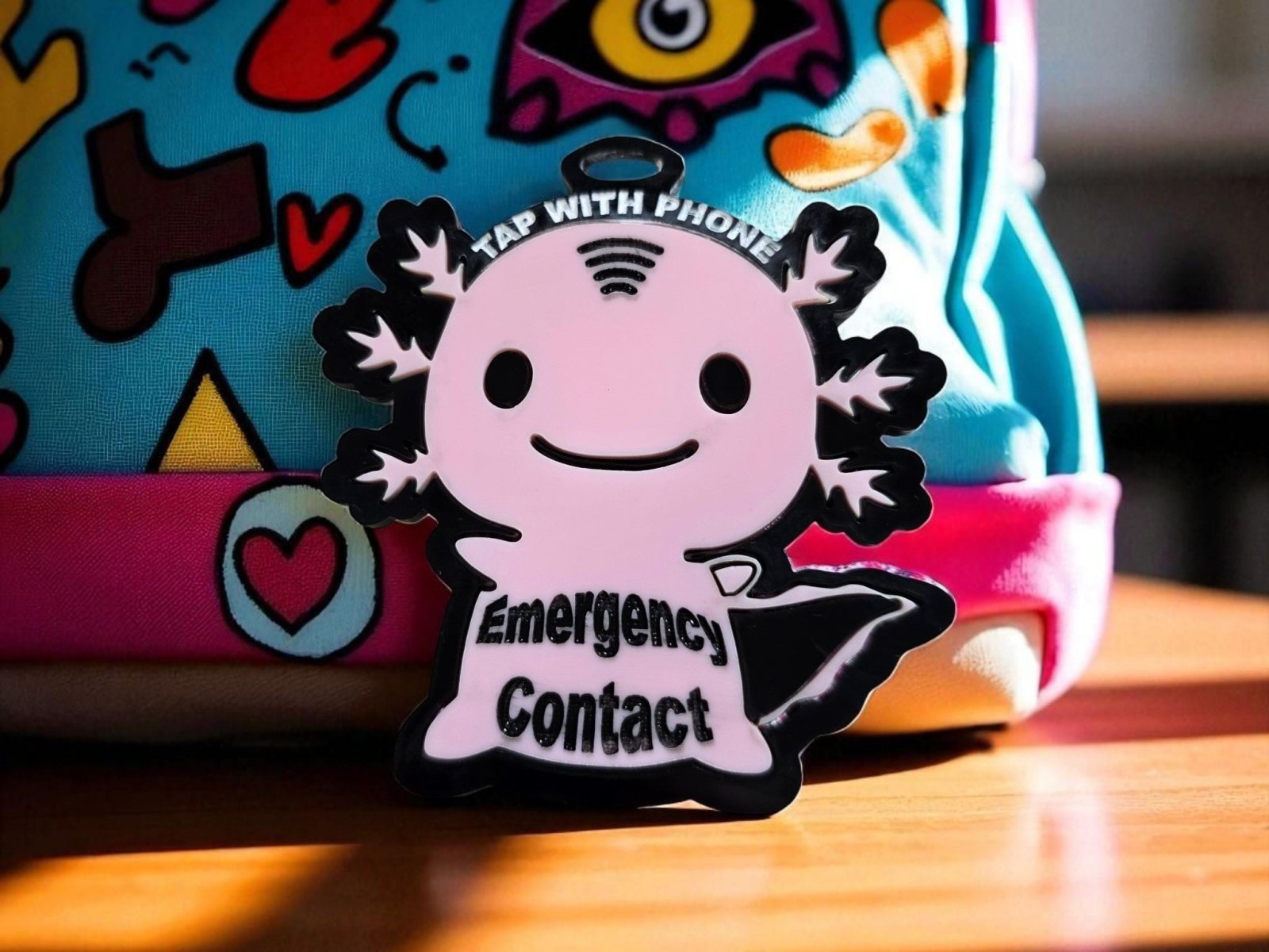 Physical Axolotl Smart Tag Digital File | Emergency Contact Backpack Tag SVG | Jones Laser Craft
