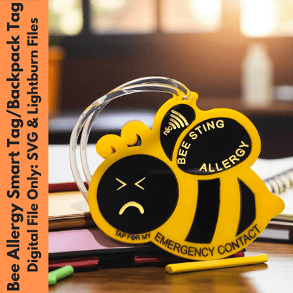 Physical Bee Sting Allergy Smart Tag Digital File | Emergency Contact Backpack Tag SVG | Jones Laser Craft