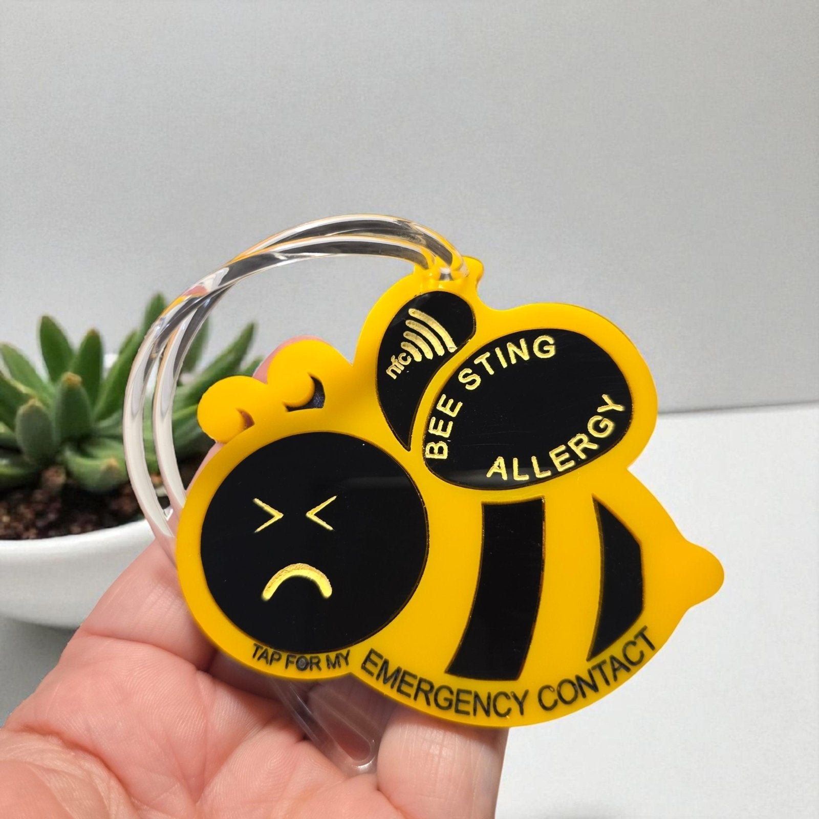 Physical Bee Sting Allergy Smart Tag Digital File | Emergency Contact Backpack Tag SVG | Jones Laser Craft