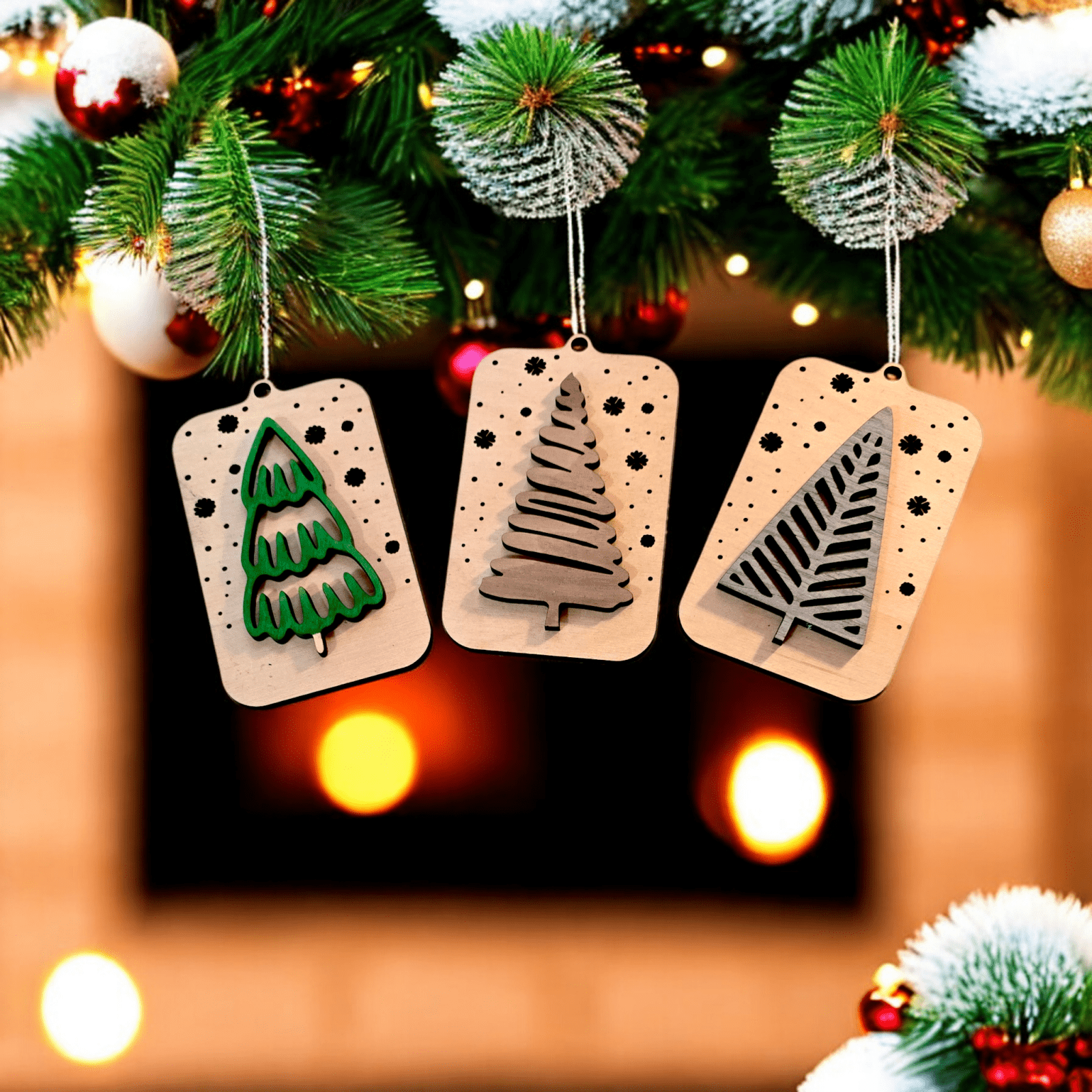 Digital Download Boho Christmas Tree Ornaments: Set of 4 Unique Holiday SVG Designs | Jones Laser Craft