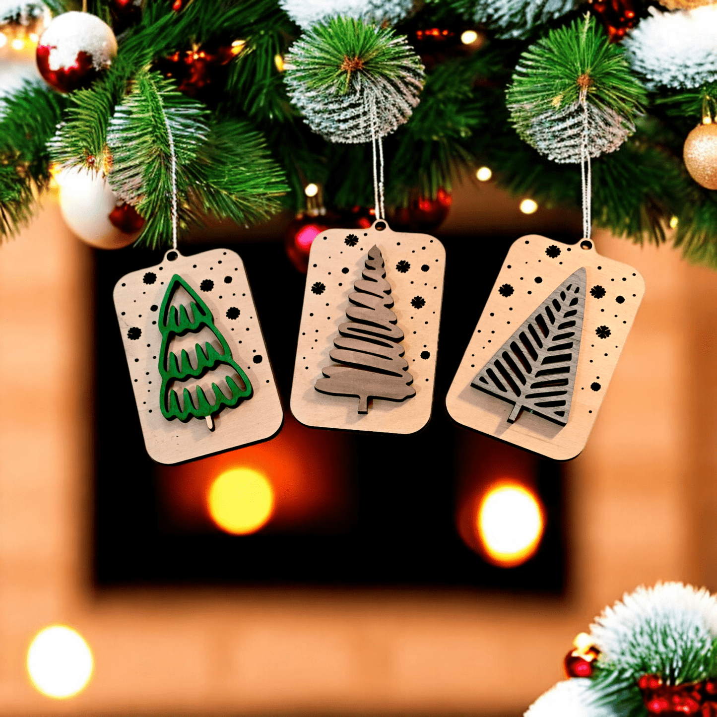 Digital Download Boho Christmas Tree Ornaments: Set of 4 Unique Holiday SVG Designs | Jones Laser Craft