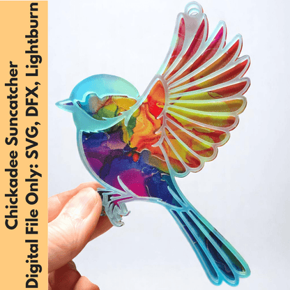 Digital Download Chickadee Suncatcher SVG | Laser Cut File | Mother's Day SVG | Jones Laser Craft