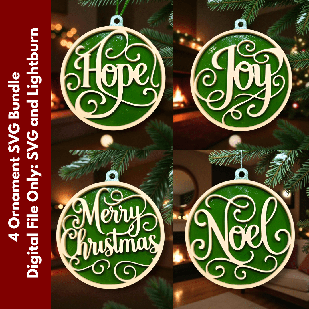 Digital Download Christmas Greetings Ornament Set - Joy, Hope, Merry Christmas Ornament SVG | Jones Laser Craft