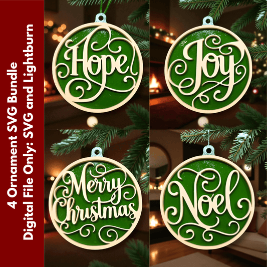 Digital Download Christmas Greetings Ornament Set - Joy, Hope, Merry Christmas Ornament SVG | Jones Laser Craft