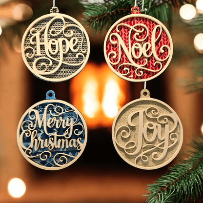 Digital Download Christmas Greetings Ornament Set - Joy, Hope, Merry Christmas Ornament SVG | Jones Laser Craft