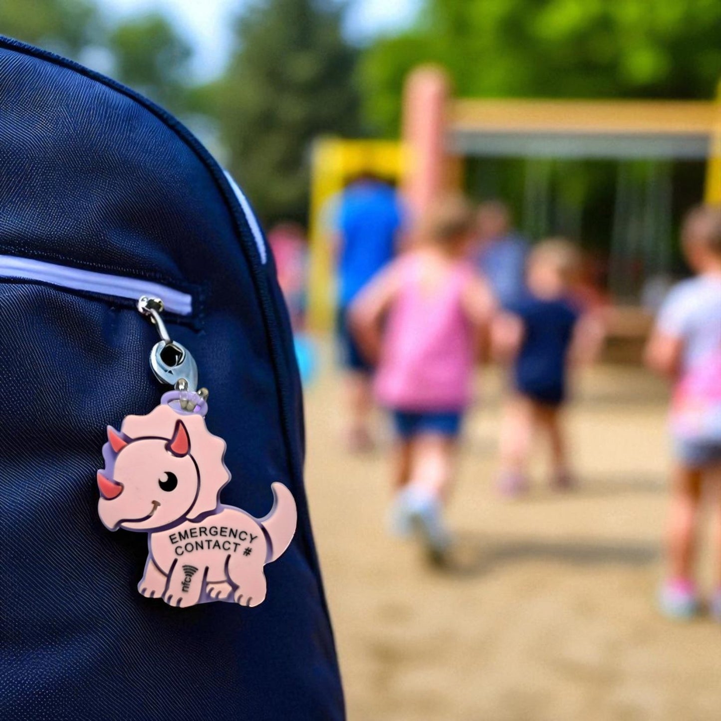 Physical Dinosaur Smart NFC Tag – Emergency Contact Triceratops Backpack ID Tag Digital Download | Jones Laser Craft