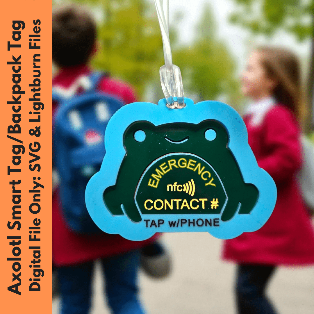 Physical Frog Emergency Contact Tag – Digital Tag File for Kids Backpack & Custom Luggage | Jones Laser Craft