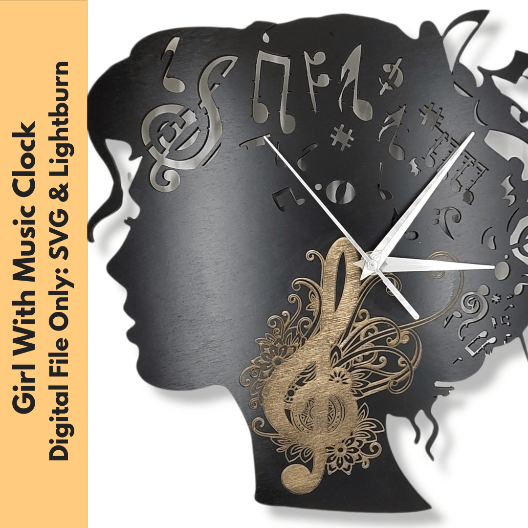 Digital Download Girl with Music Notes Clock SVG - Clock Digital File | Jones Laser Craft