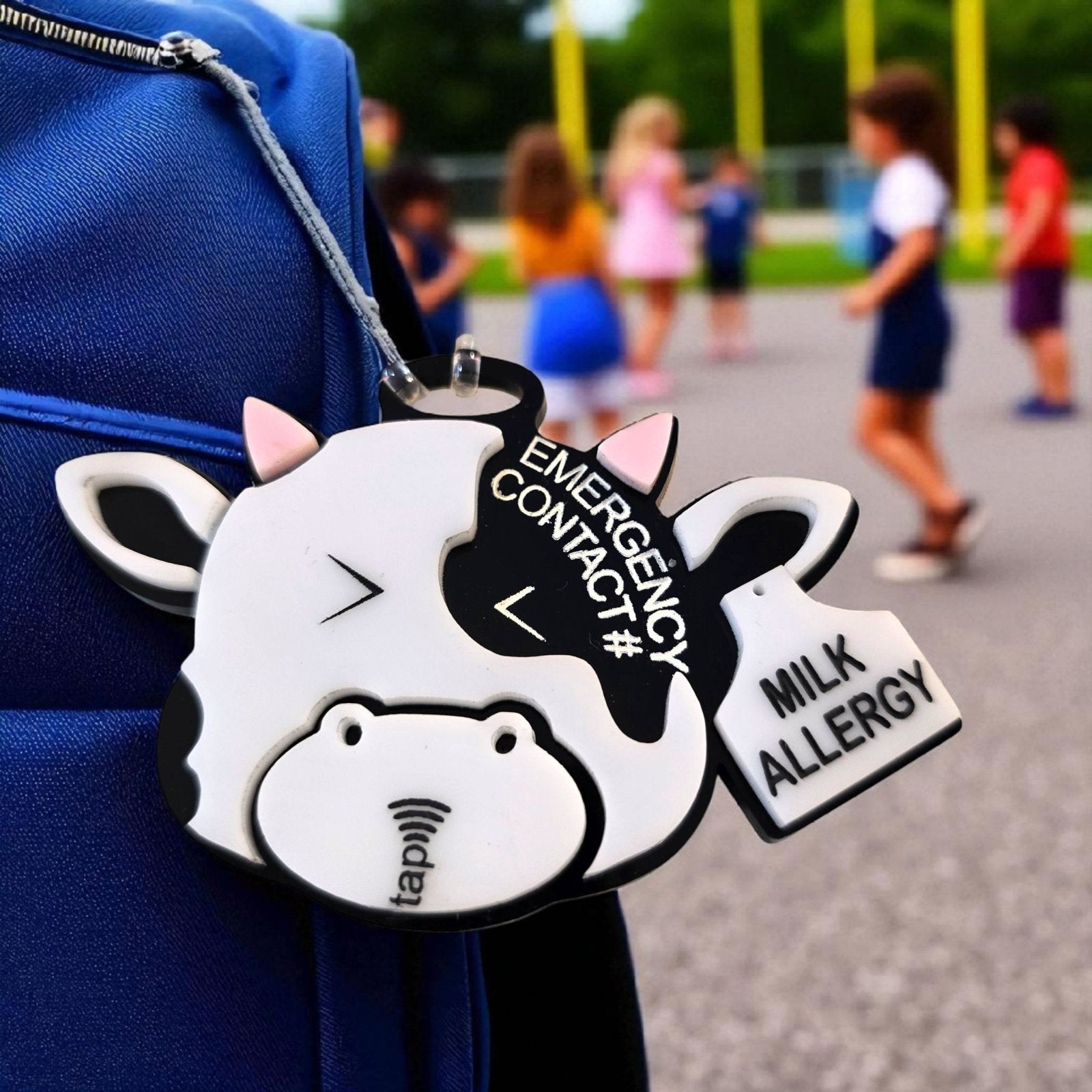 Physical Milk Allergy Allergy Smart Tag Digital File | Emergency Contact Cow Backpack Tag SVG | Jones Laser Craft