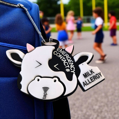 Physical Milk Allergy Allergy Smart Tag Digital File | Emergency Contact Cow Backpack Tag SVG | Jones Laser Craft