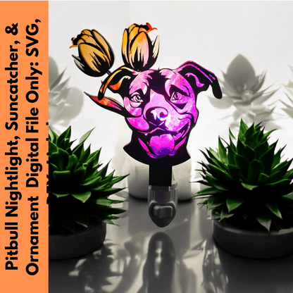 Digital Download Pitbull Pittie Terrier Nightlight, Suncatcher, and Ornament SVG Bundle | Jones Laser Craft