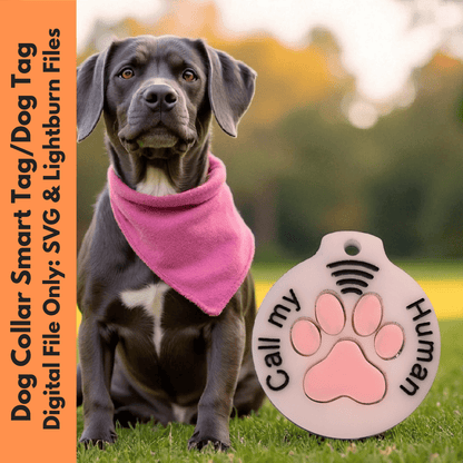 Physical Smart Pet ID Tag | Custom Dog Tag SVG for Laser Cut Emergency NFC Pet Safety | Jones Laser Craft
