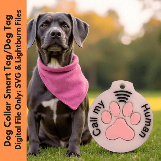 Physical Smart Pet ID Tag | Custom Dog Tag SVG for Laser Cut Emergency NFC Pet Safety | Jones Laser Craft