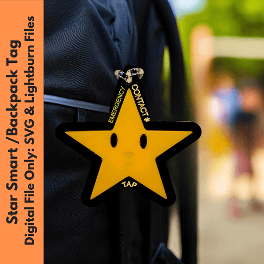 Physical Star Smart Tag Digital File | Emergency Contact Backpack Tag SVG | Jones Laser Craft