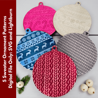 Digital Download Sweater Pattern Ornament Bundle - Christmas Ornament SVG Bundle | Jones Laser Craft