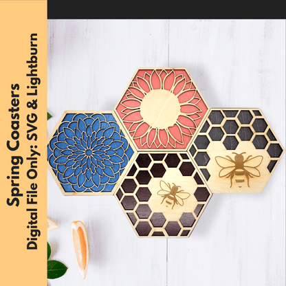 Digital Download The Spring Coaster Collection | Digital Laser Files (SVG & Lightburn Bundle) | Jones Laser Craft