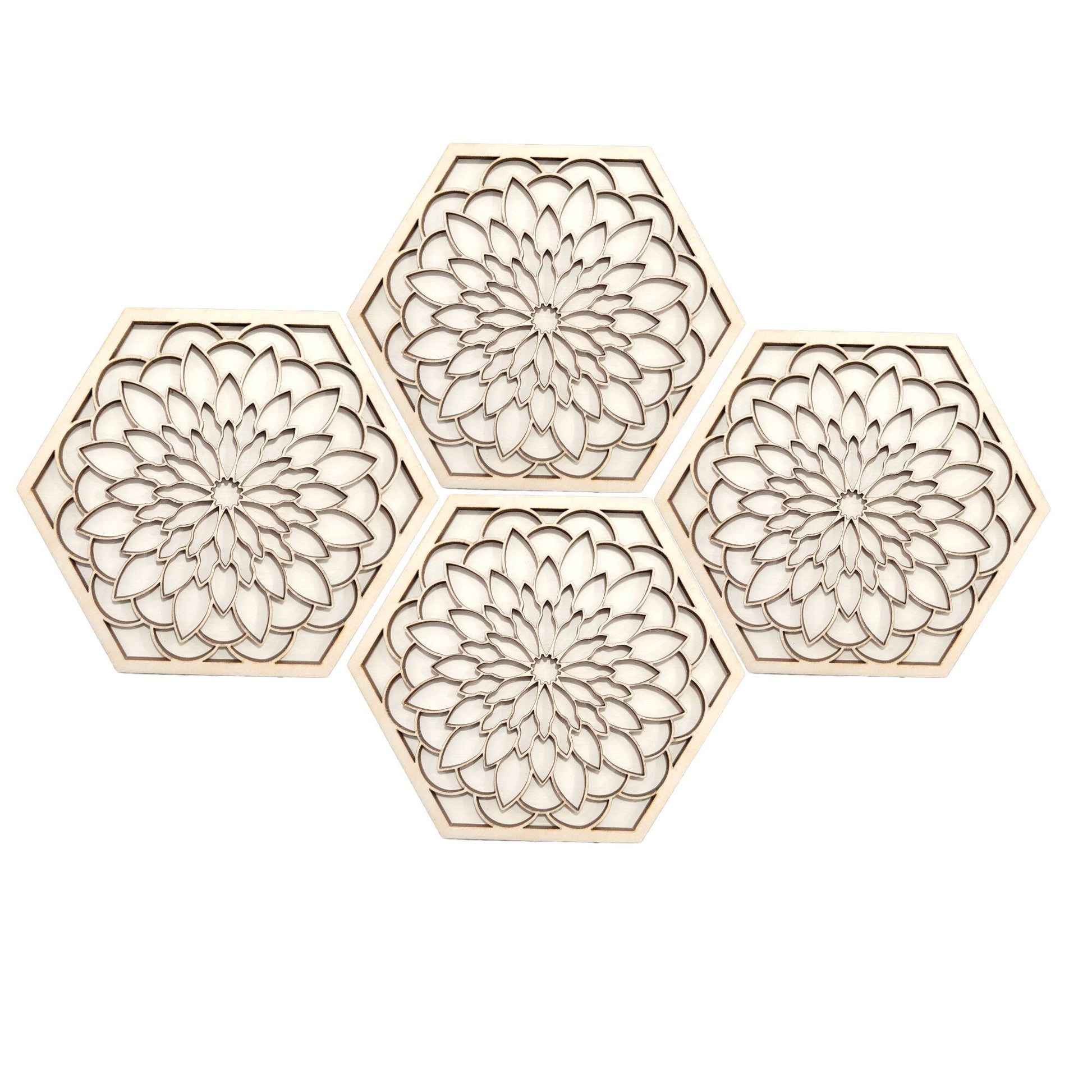 Wall Art Hexagon Peonie Flower Wall Tiles | Jones Laser Craft Personalized Gift