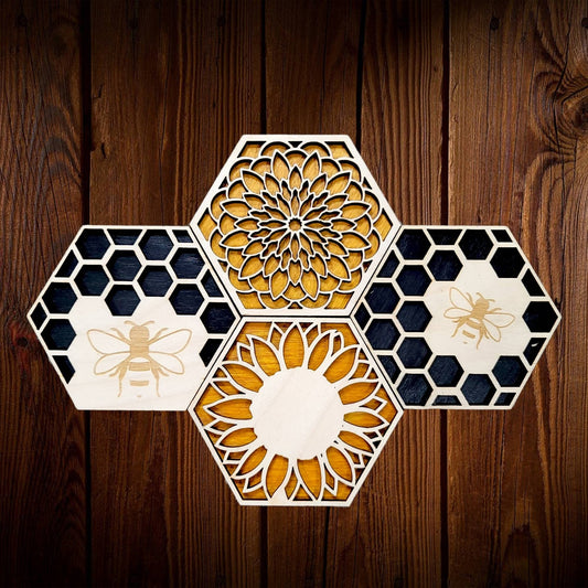 Coasters Honeybee coasters Set of 4 | Jones Laser Craft Personalized Gift