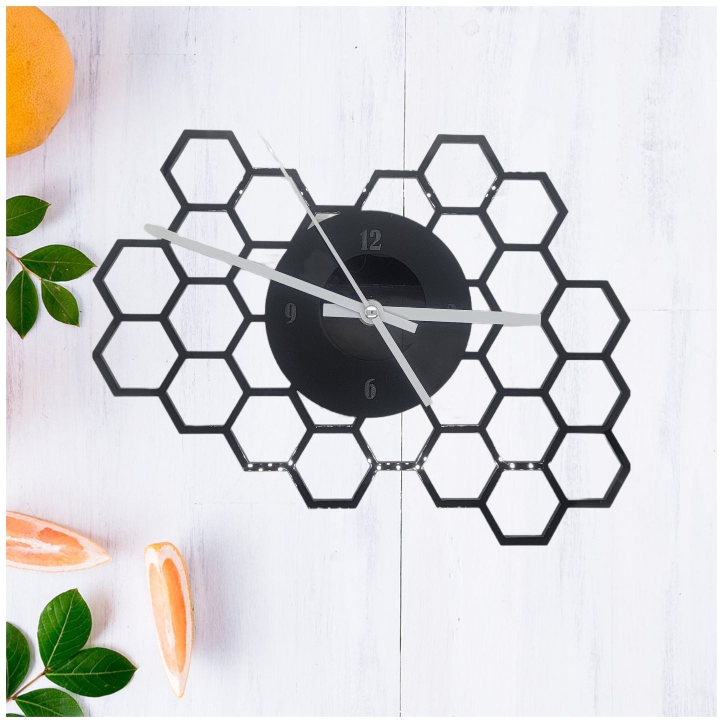 Clock Glossy Black Honeycomb Personalized Wall Clock | Jones Laser Craft Personalized Gift