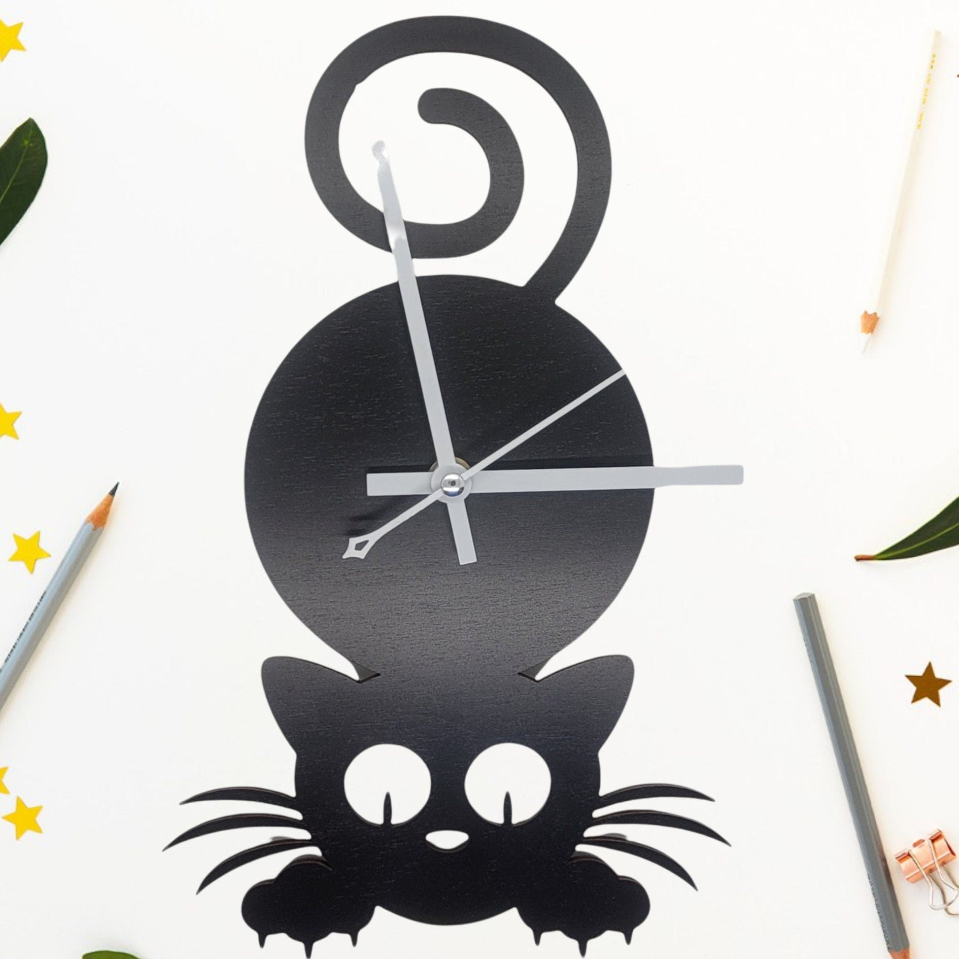 Wall Clock Happy Kitty Cat wall Personalized Wall Clock | Jones Laser Craft Personalized Gift