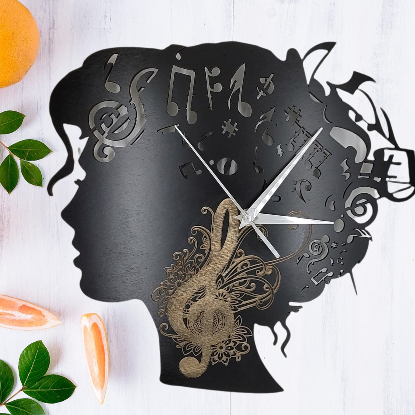 Woman and Music Silhouette Personalized Wall Clock