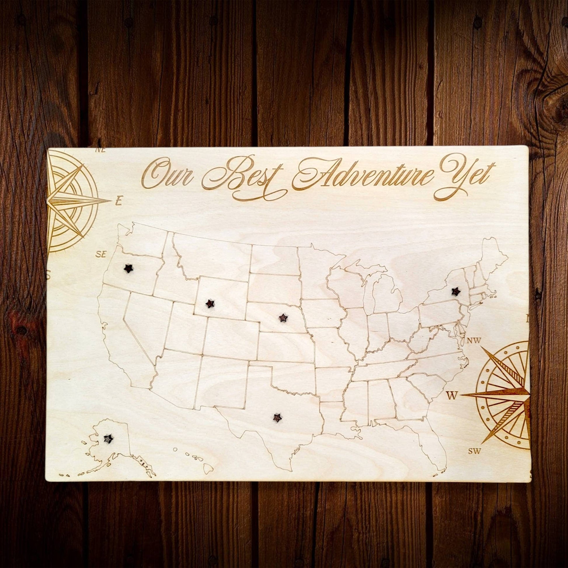 Wall Art Push Pin Travel Map | Jones Laser Craft Personalized Gift