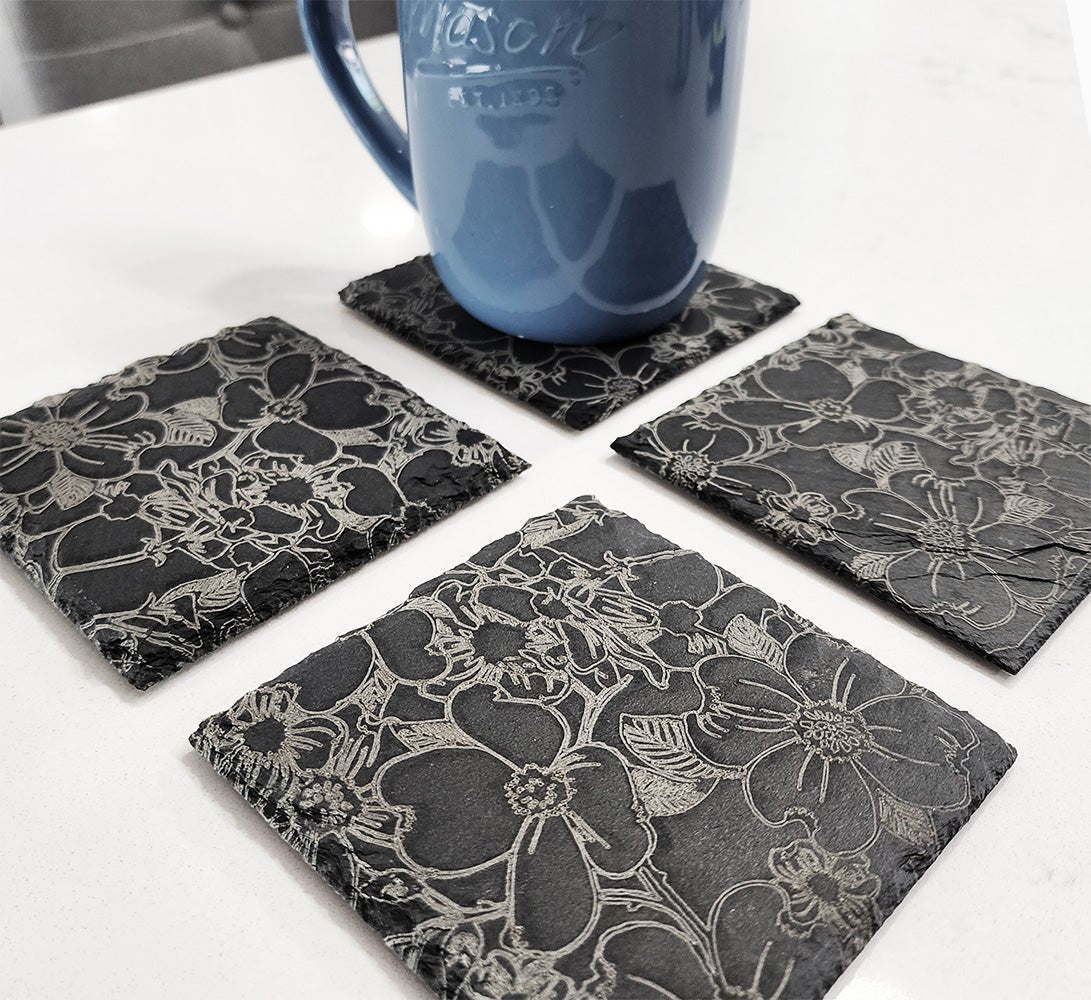 Coasters Slate Dogwood Coasters - Set of 4 | Jones Laser Craft Personalized Gift
